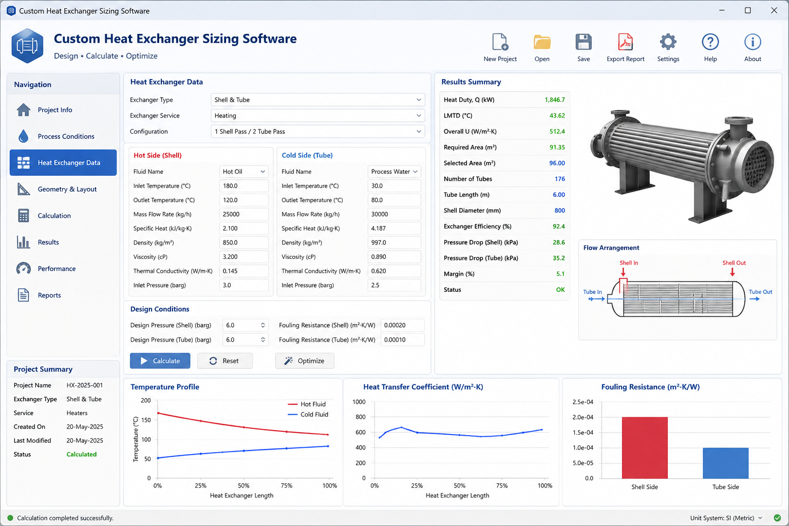 Custom heat exchanger sizing and rating tool